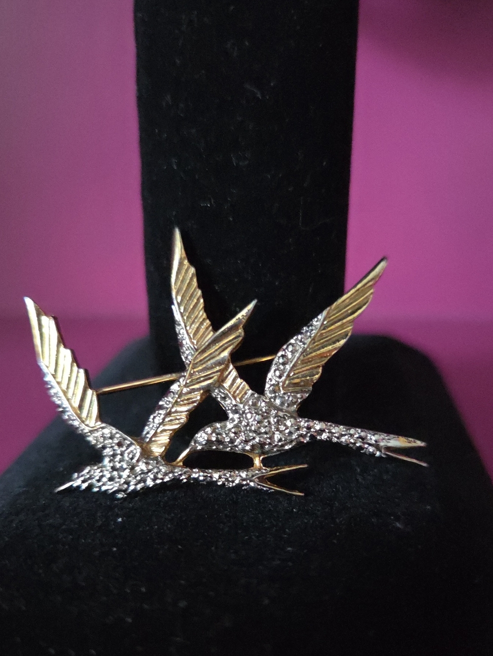 Vintage 80s Michele Lynn "Birds in Flight" Two-Tone Brooch